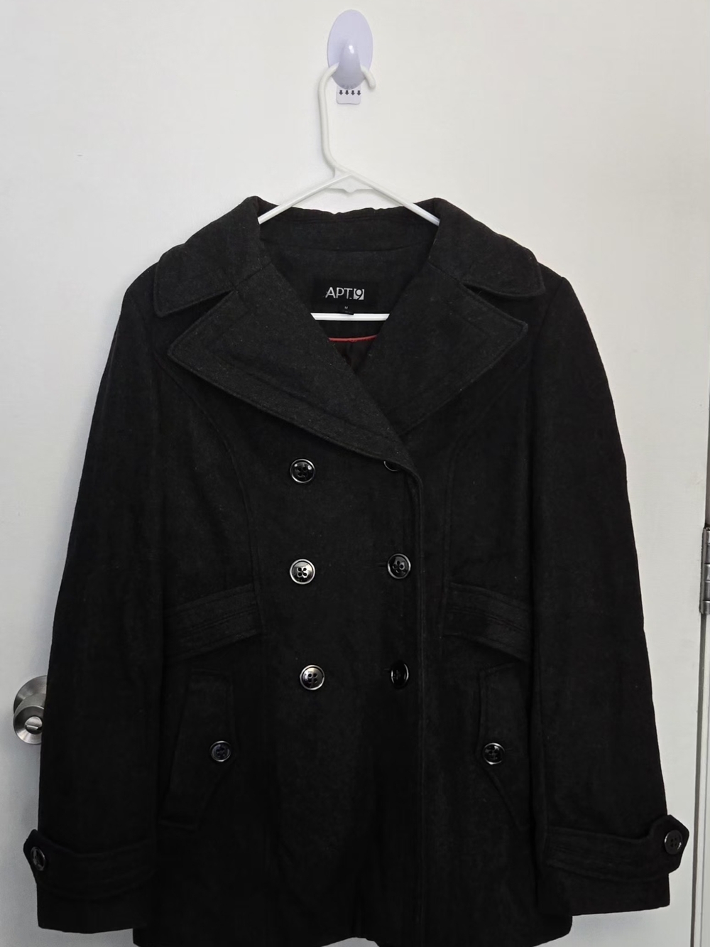Apt. 9 Black Double-Breasted Wool-Blend Pea Coat